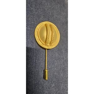Gold Tone Oval Wreath Lapel Stick Pin Mens Textured Tie Jewelry Costume 2.5in